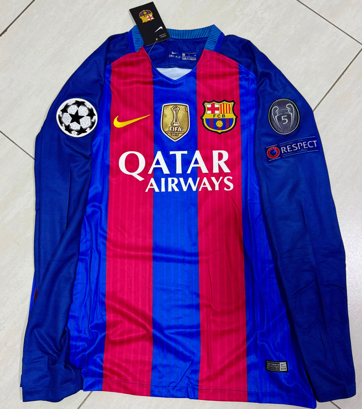 Barcelona 2016/17 Home Retro Shirt (+Patches) - Long Sleeve