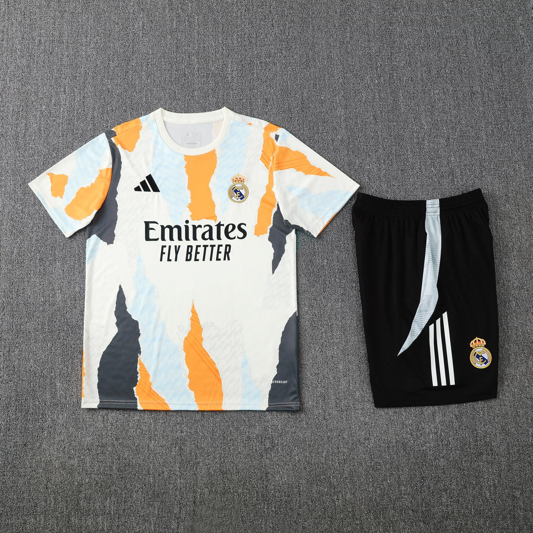 Real Madrid 2025/26 Training Kit - Off-White/Orange
