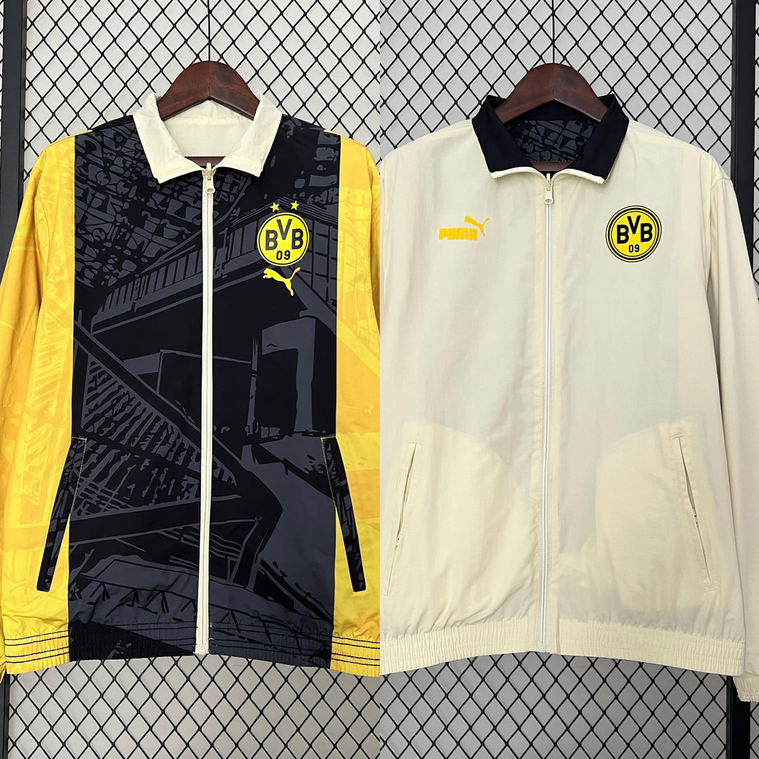 Borussia Dortmund Reversible Windbreaker Jacket - Off-White/Black