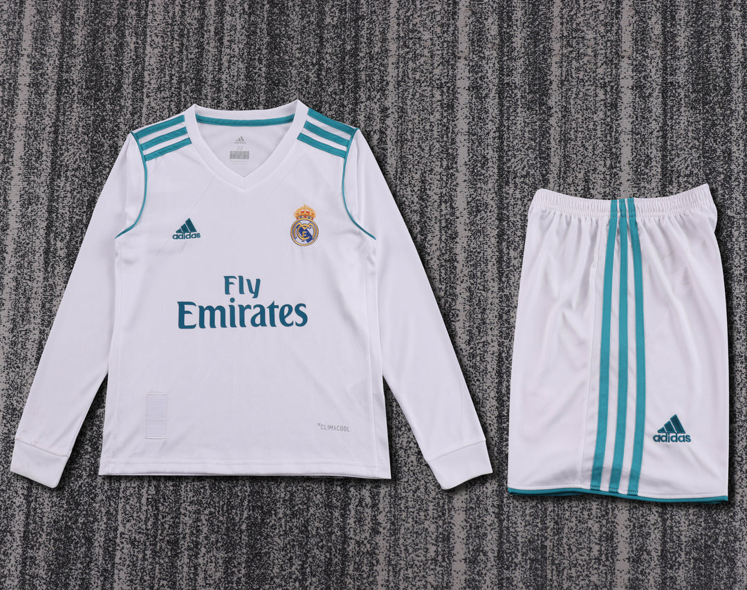 Real Madrid 17/18 Children's Home Retro Set - Long Sleeve
