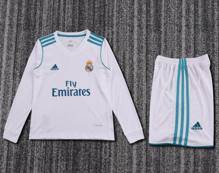 Real Madrid 17/18 Children's Home Retro Set - Long Sleeve