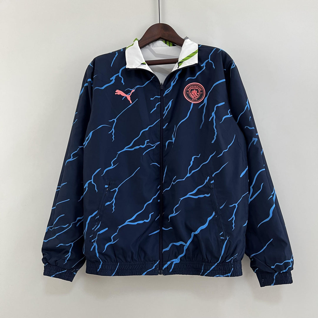 Manchester City Reversible Windbreaker Jacket - Navy Blue/Green