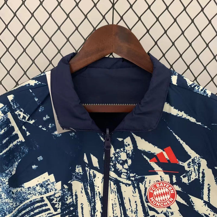 Bayern Munich Reversible Windbreaker Jacket - Navy Blue/Off-White