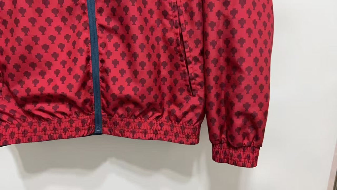 Portugal Reversible Windbreaker Jacket - Red/Bluish Gray