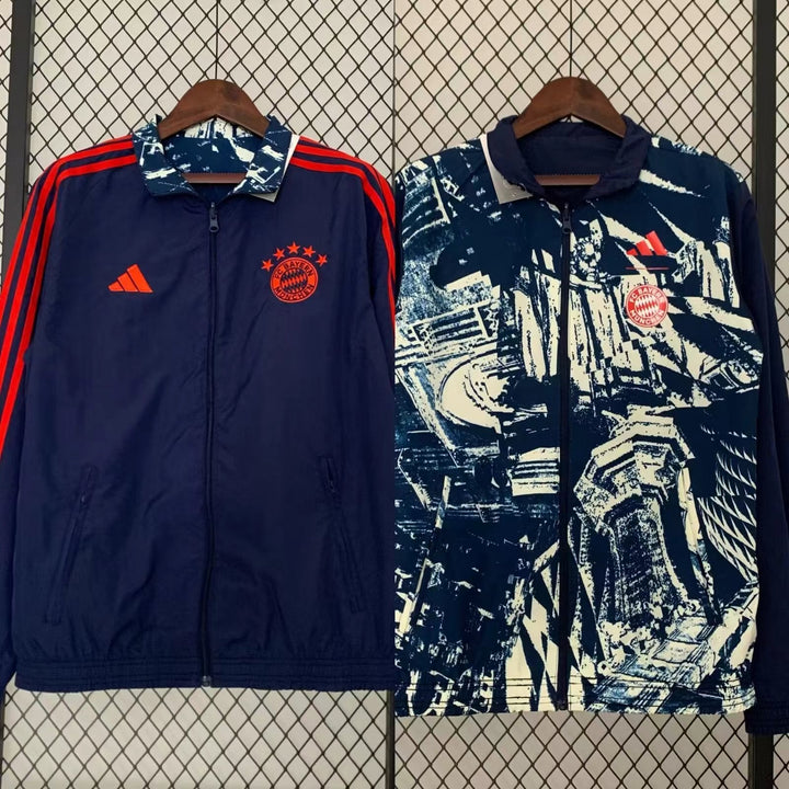 Bayern Munich Reversible Windbreaker Jacket - Navy Blue/Off-White