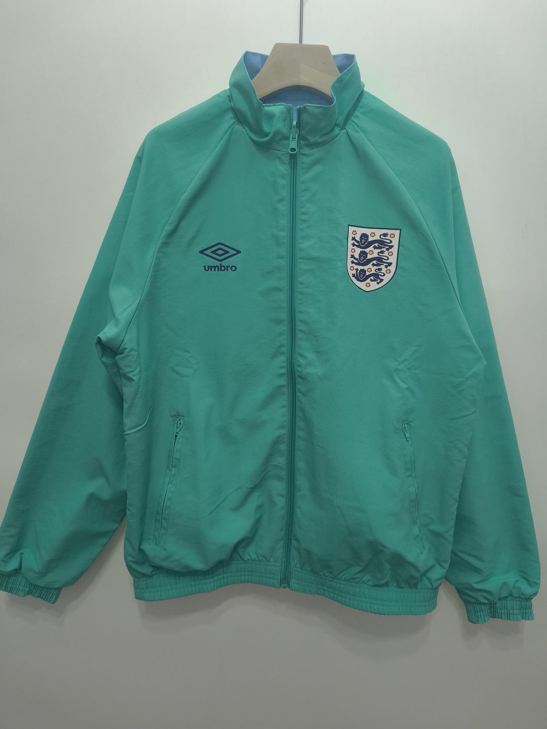 England 1992 Reversible Windbreaker Jacket - Cyan/Light Blue
