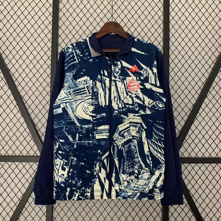 Bayern Munich Reversible Windbreaker Jacket - Navy Blue/Off-White