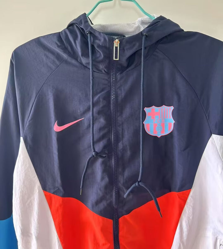 Barcelona Windbreaker Jacket - Navy Blue/White