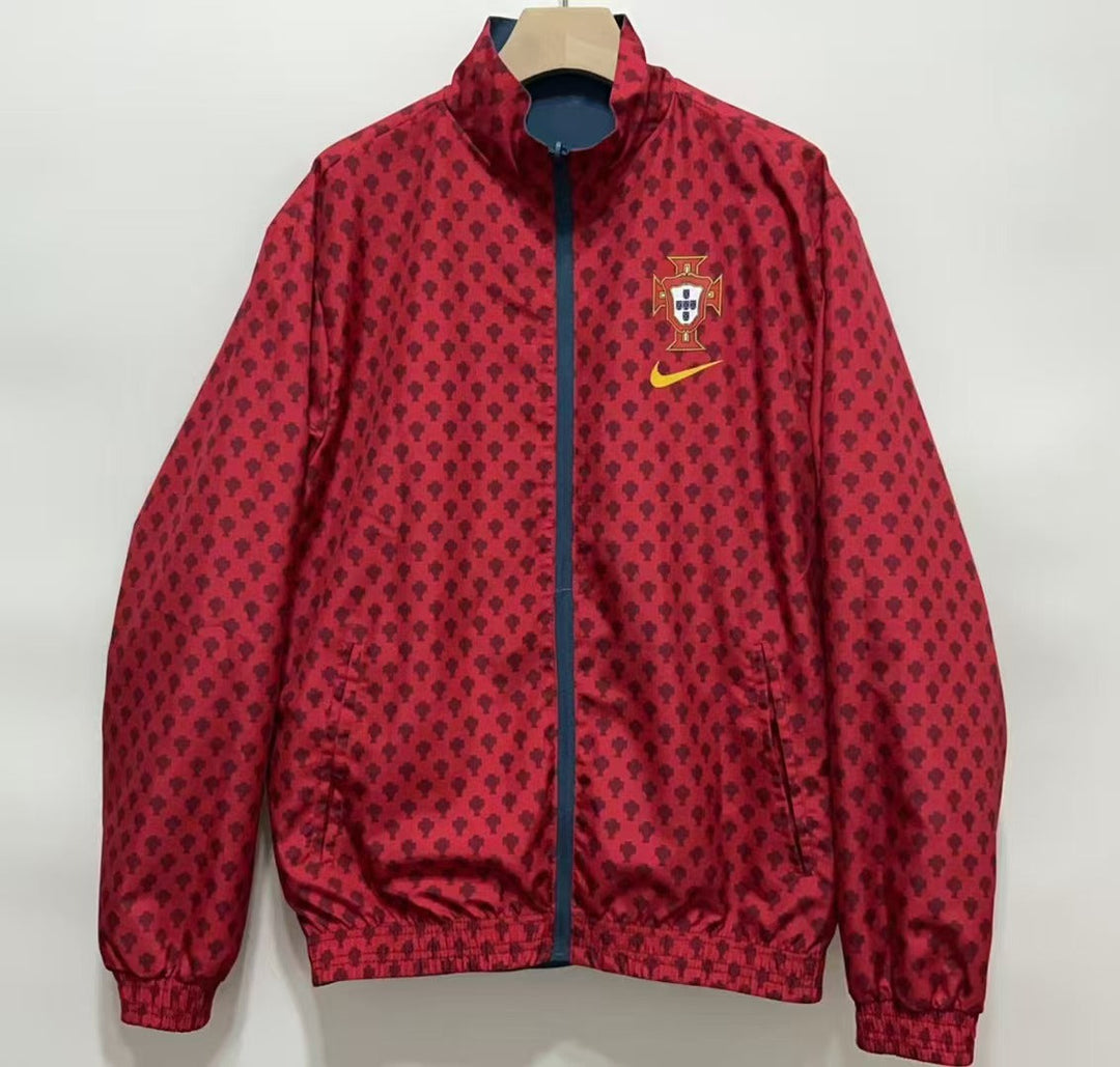 Portugal Reversible Windbreaker Jacket - Red/Bluish Gray