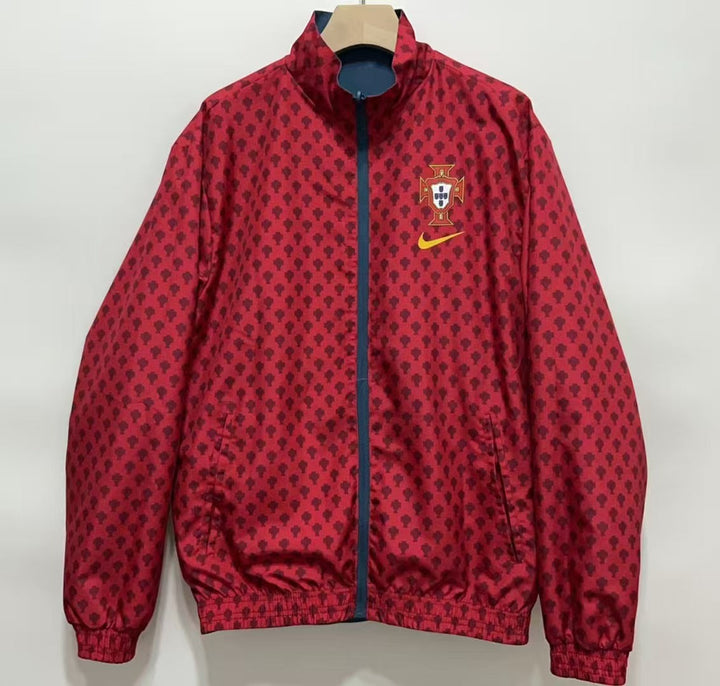 Portugal Reversible Windbreaker Jacket - Red/Bluish Gray