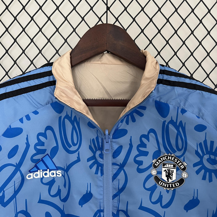 Manchester United Reversible Windbreaker Jacket - Light Blue/Beige