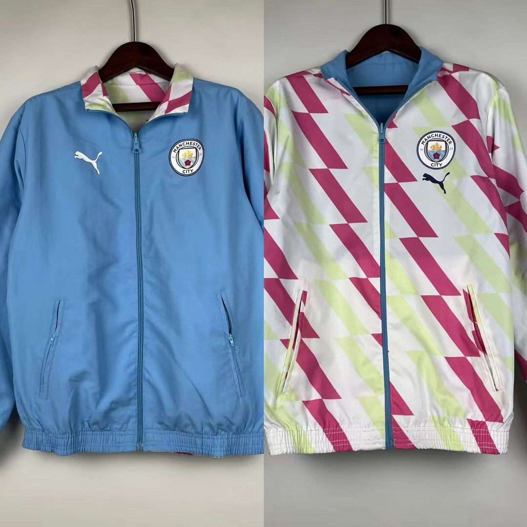 Manchester City Reversible Windbreaker Jacket - White/Light Blue