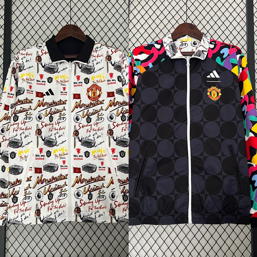 Manchester United Reversible Windbreaker Jacket - White/Black