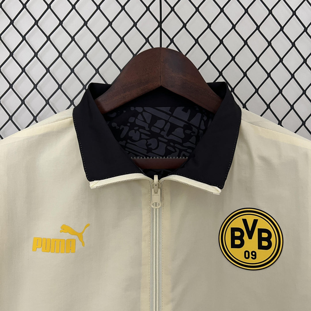 Borussia Dortmund Reversible Windbreaker Jacket - Off-White/Black