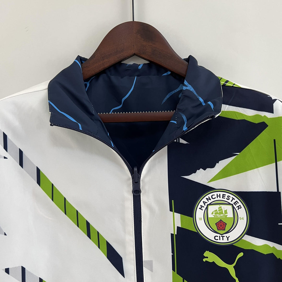 Manchester City Reversible Windbreaker Jacket - Navy Blue/Green