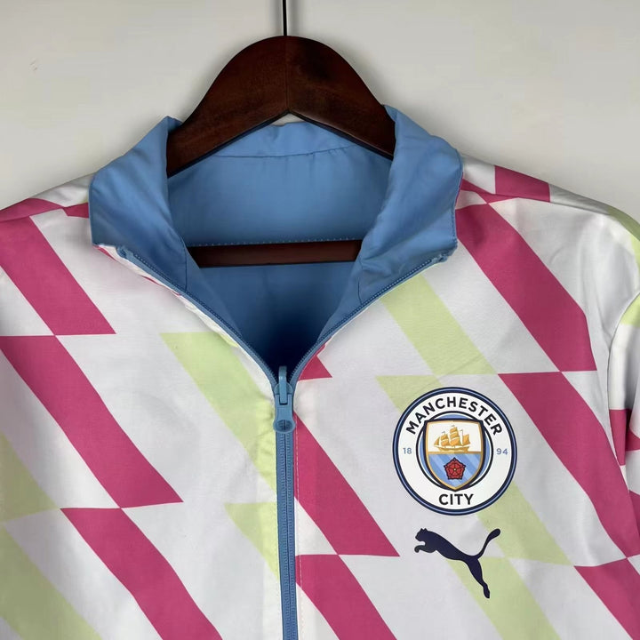 Manchester City Reversible Windbreaker Jacket - White/Light Blue