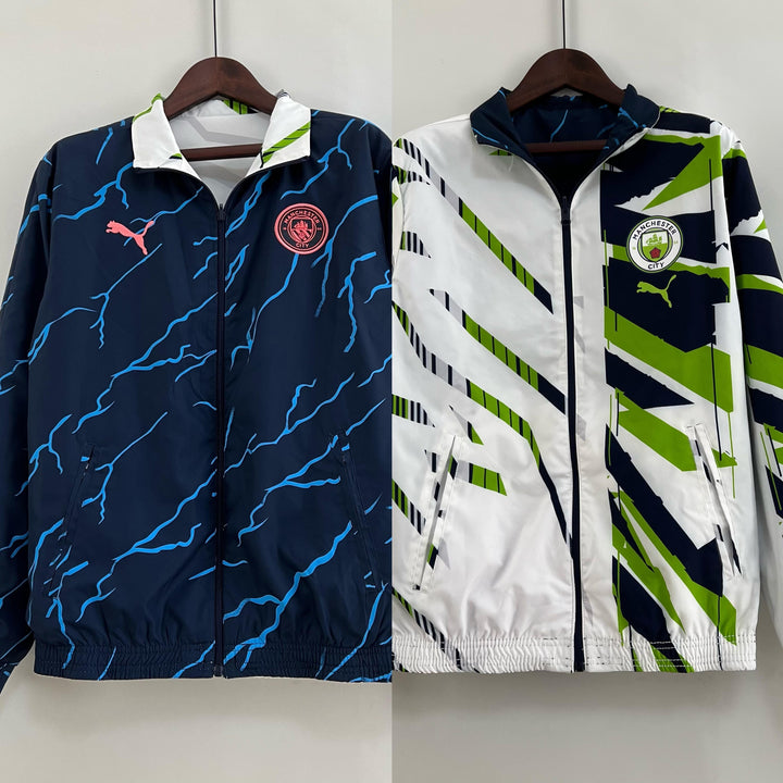 Manchester City Reversible Windbreaker Jacket - Navy Blue/Green