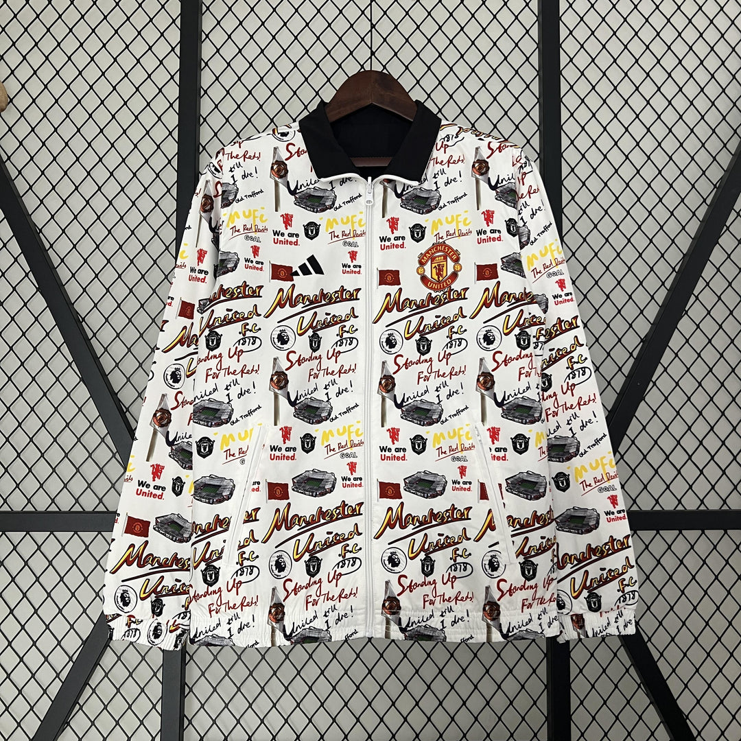 Manchester United Reversible Windbreaker Jacket - White/Black