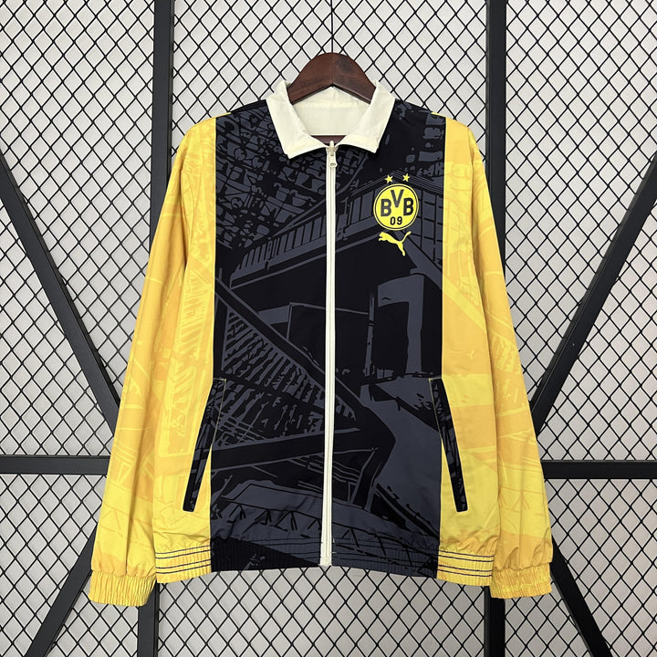 Borussia Dortmund Reversible Windbreaker Jacket - Off-White/Black