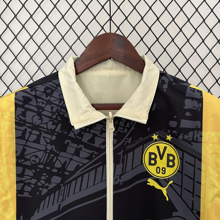 Borussia Dortmund Reversible Windbreaker Jacket - Off-White/Black