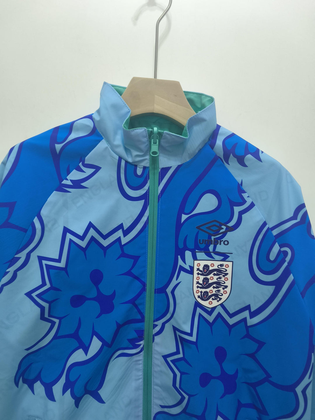 England 1992 Reversible Windbreaker Jacket - Cyan/Light Blue