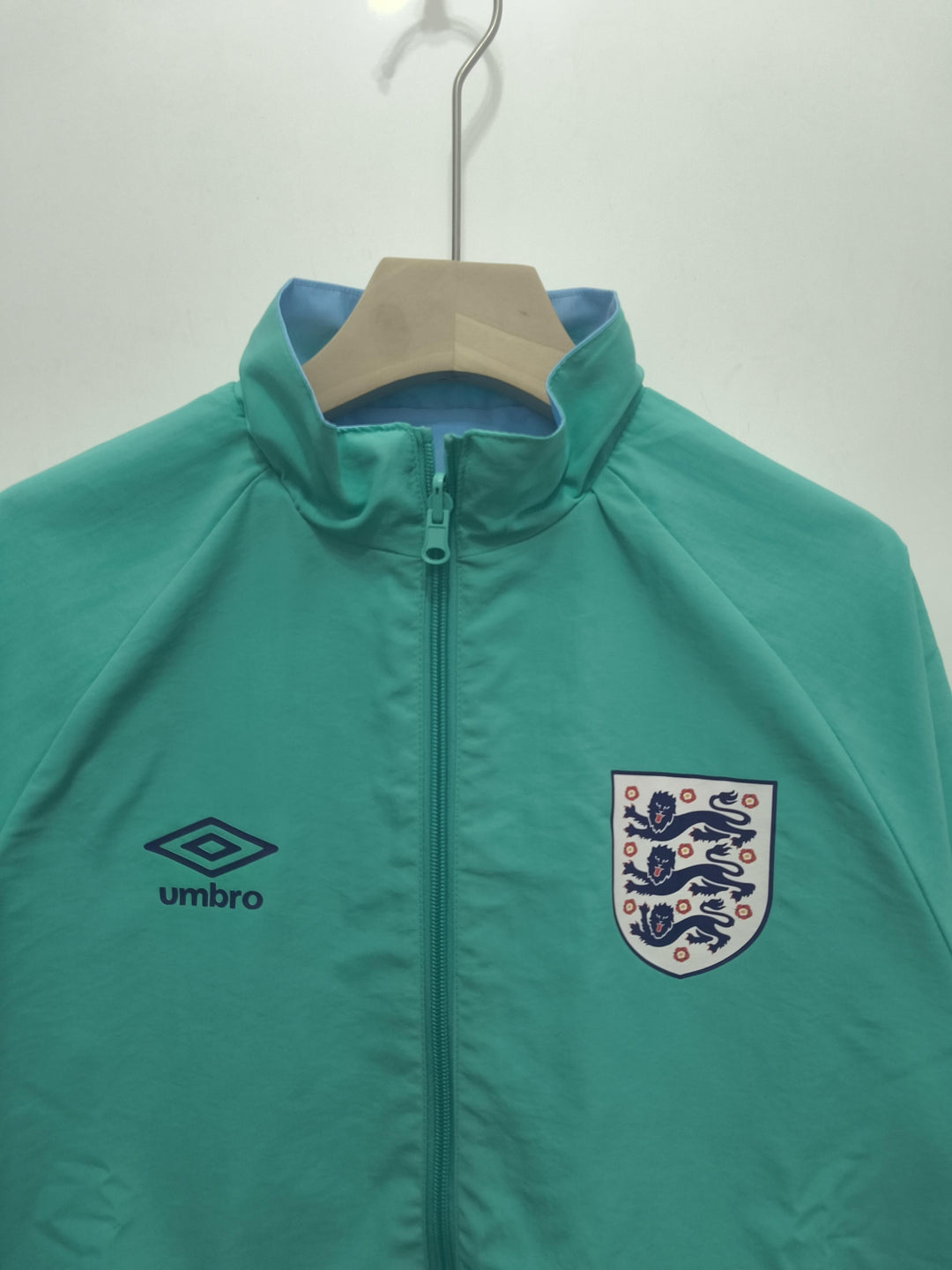 England 1992 Reversible Windbreaker Jacket - Cyan/Light Blue