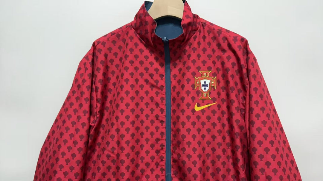 Portugal Reversible Windbreaker Jacket - Red/Bluish Gray