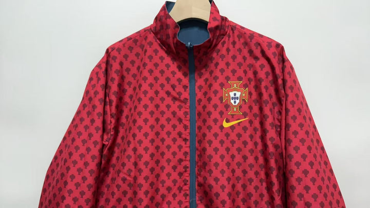Portugal Reversible Windbreaker Jacket - Red/Bluish Gray