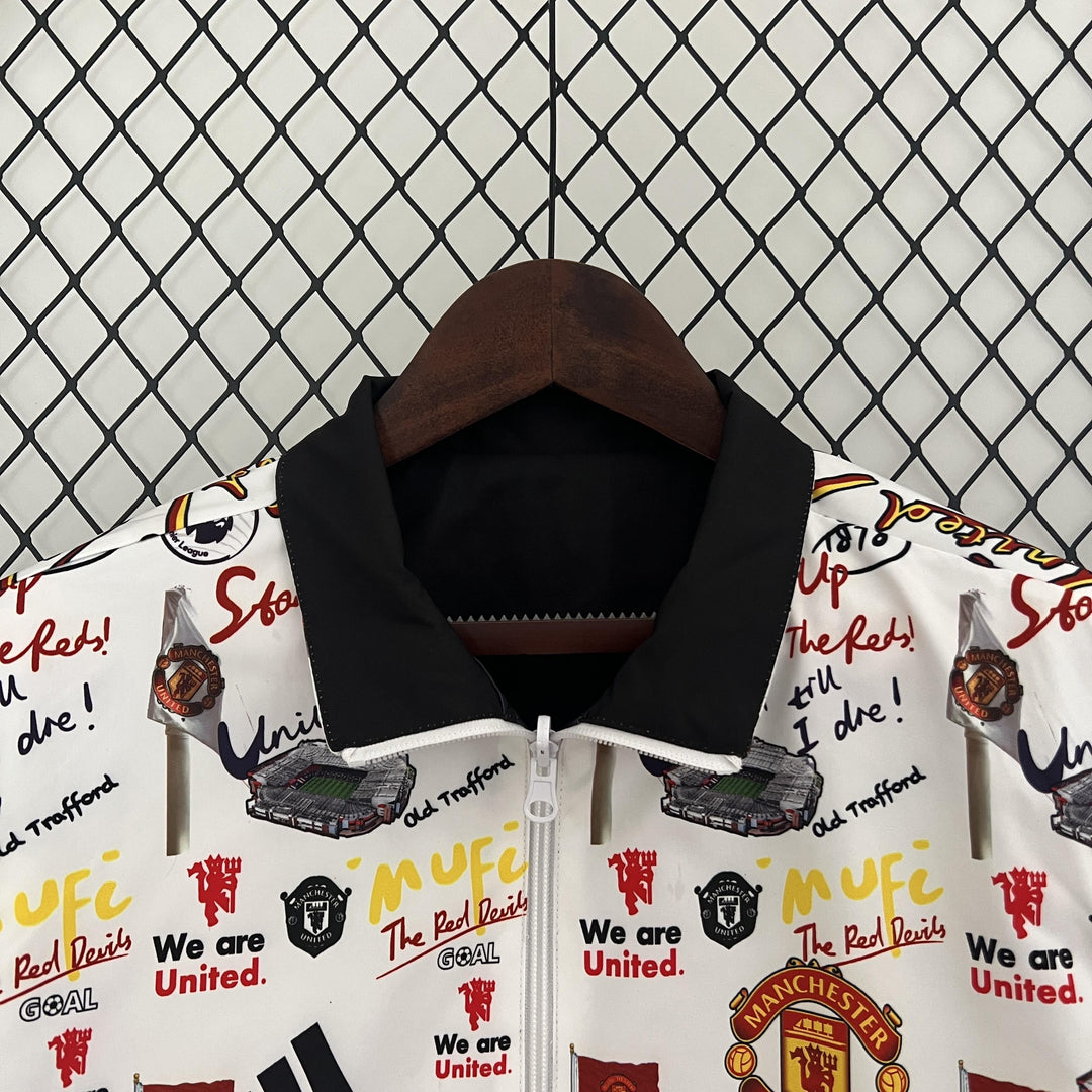Manchester United Reversible Windbreaker Jacket - White/Black