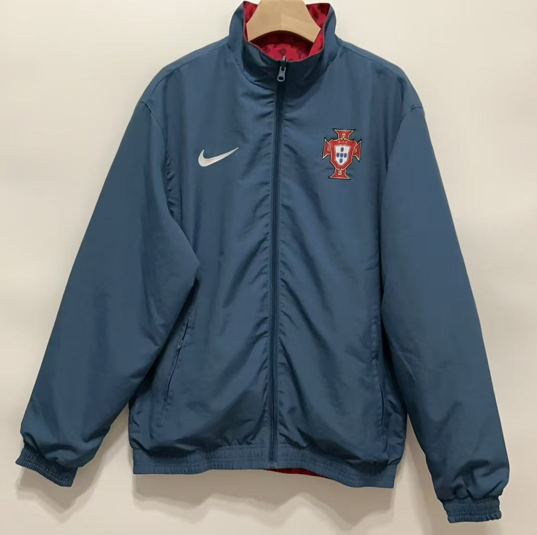 Portugal Reversible Windbreaker Jacket - Red/Bluish Gray