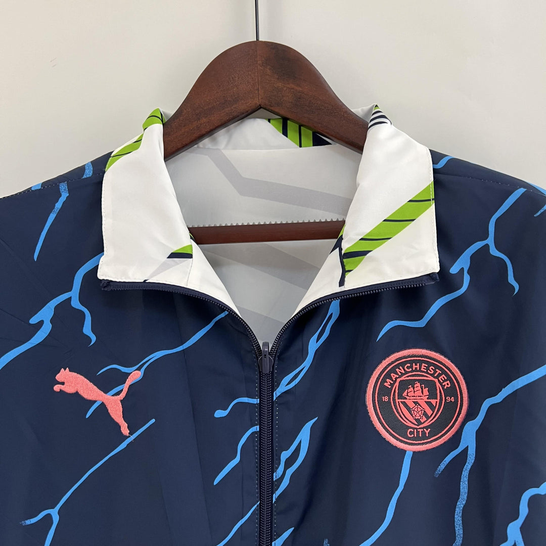 Manchester City Reversible Windbreaker Jacket - Navy Blue/Green