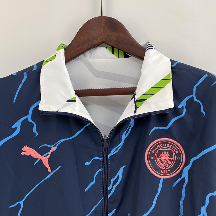 Manchester City Reversible Windbreaker Jacket - Navy Blue/Green