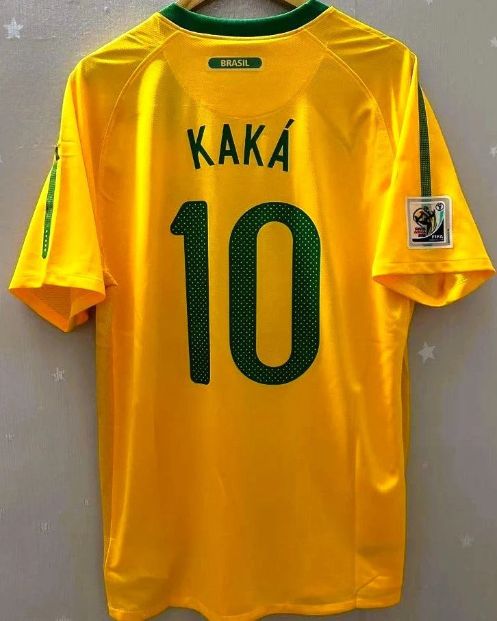 Brazil 10/11 Home Retro Shirt - KAKA #10 (+Patches)