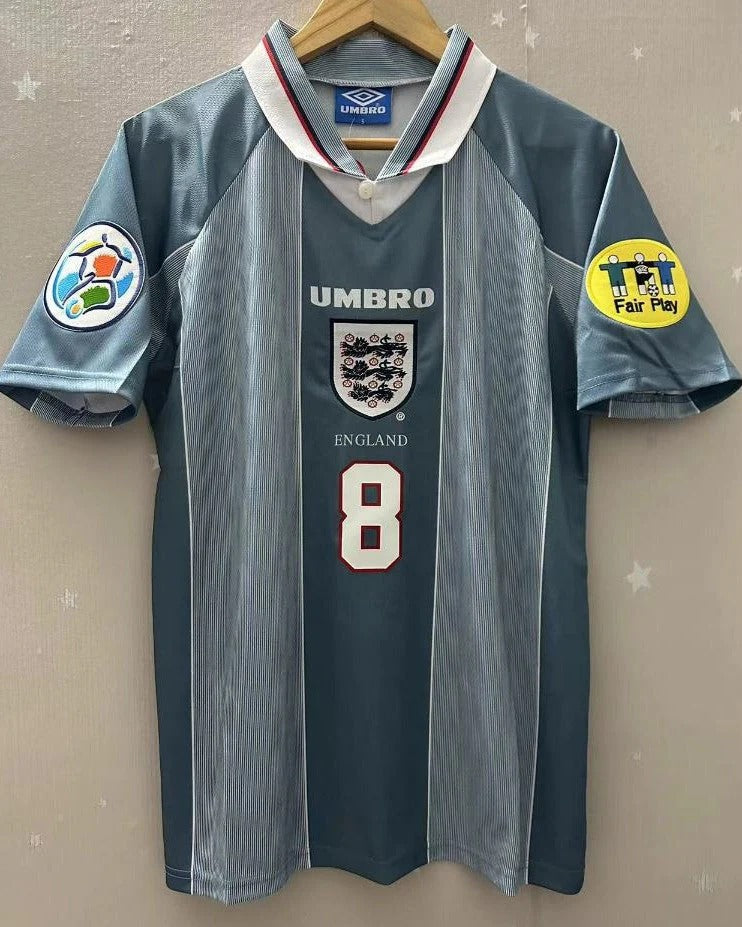 England 96/97 Away Retro Shirt - GASCOIGNE #8 (+Patches)
