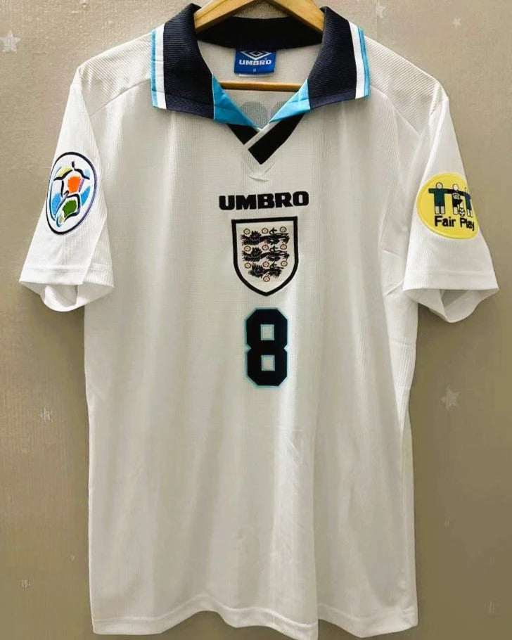 England 96/97 Home Retro Shirt - GASCOIGNE #8 (+Patches)